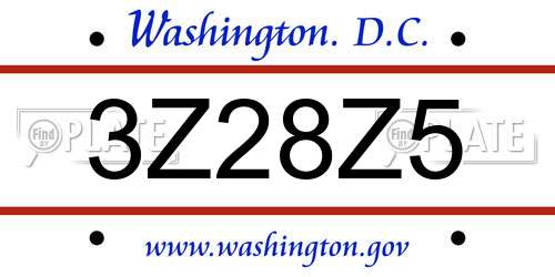 3Z28Z5 District Of Columbia License Plate
