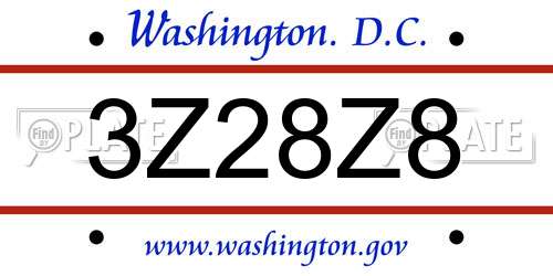 3Z28Z8 District Of Columbia License Plate