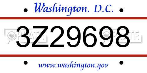 3Z29698 District Of Columbia License Plate