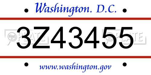 3Z43455 District Of Columbia License Plate