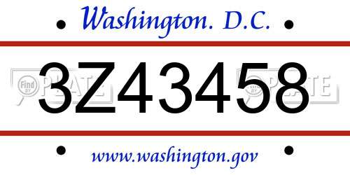 3Z43458 District Of Columbia License Plate