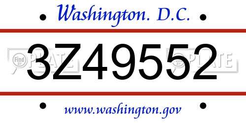 3Z49552 District Of Columbia License Plate