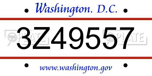 3Z49557 District Of Columbia License Plate