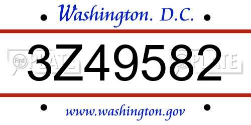 3Z49582 District Of Columbia License Plate