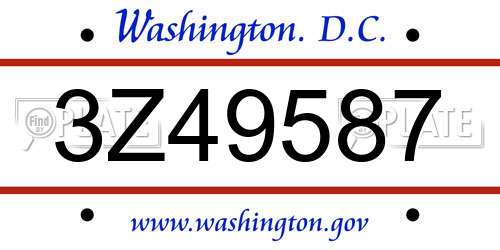 3Z49587 District Of Columbia License Plate