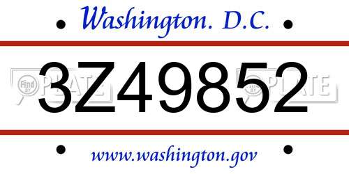 3Z49852 District Of Columbia License Plate