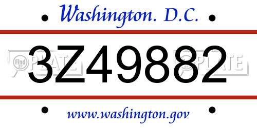 3Z49882 District Of Columbia License Plate