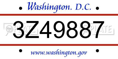 3Z49887 District Of Columbia License Plate