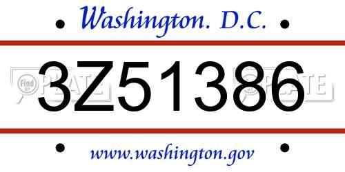 3Z51386 District Of Columbia License Plate
