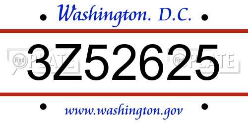 3Z52625 District Of Columbia License Plate