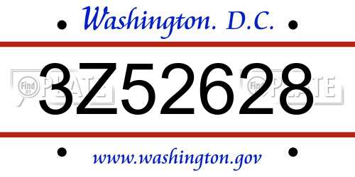 3Z52628 District Of Columbia License Plate