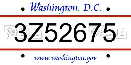 3Z52675 District Of Columbia License Plate
