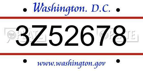 3Z52678 District Of Columbia License Plate