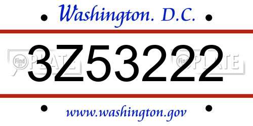 3Z53222 District Of Columbia License Plate
