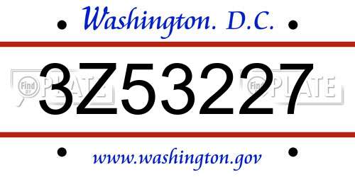 3Z53227 District Of Columbia License Plate