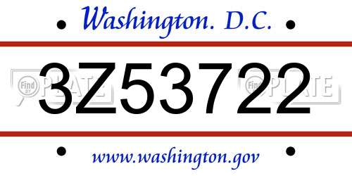 3Z53722 District Of Columbia License Plate