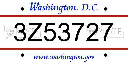 3Z53727 District Of Columbia License Plate