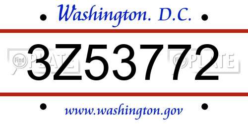 3Z53772 District Of Columbia License Plate