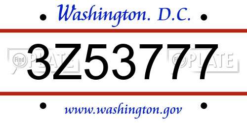 3Z53777 District Of Columbia License Plate