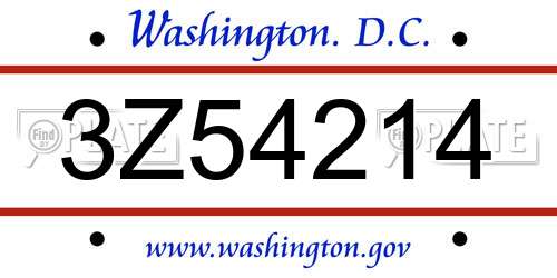 3Z54214 District Of Columbia License Plate