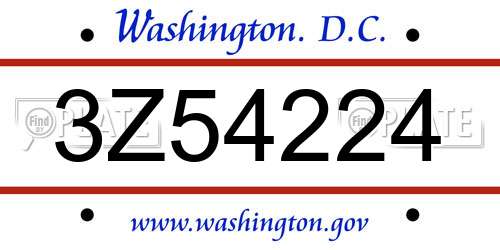 3Z54224 District Of Columbia License Plate
