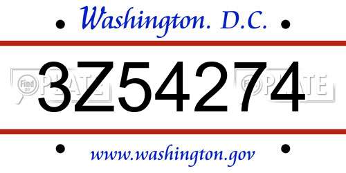 3Z54274 District Of Columbia License Plate