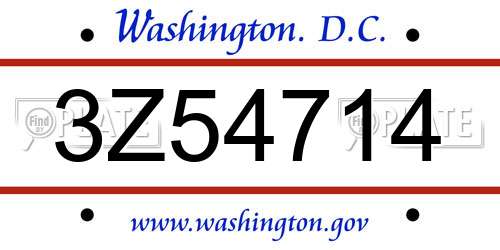 3Z54714 District Of Columbia License Plate