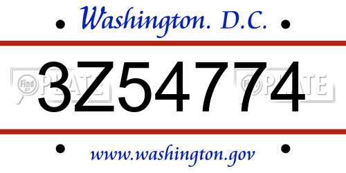 3Z54774 District Of Columbia License Plate