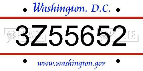 3Z55652 District Of Columbia License Plate