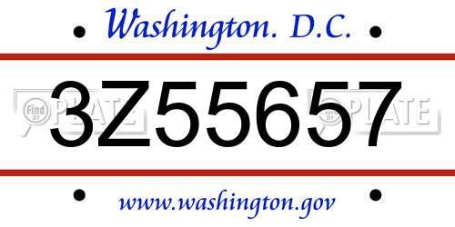 3Z55657 District Of Columbia License Plate