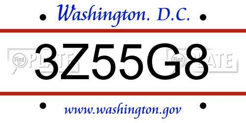 3Z55G8 District Of Columbia License Plate