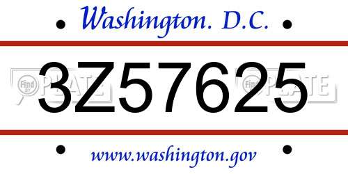 3Z57625 District Of Columbia License Plate
