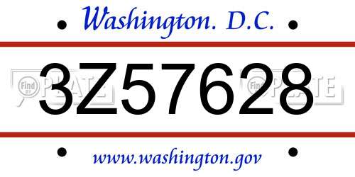 3Z57628 District Of Columbia License Plate