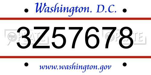 3Z57678 District Of Columbia License Plate