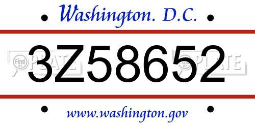 3Z58652 District Of Columbia License Plate