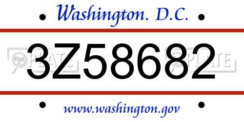 3Z58682 District Of Columbia License Plate