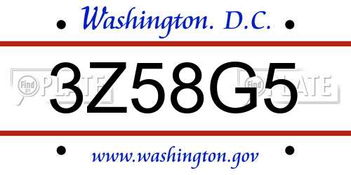 3Z58G5 District Of Columbia License Plate