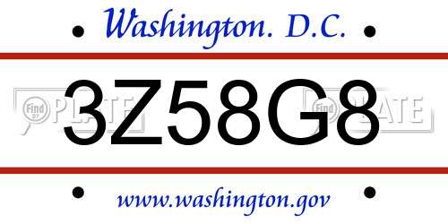 3Z58G8 District Of Columbia License Plate