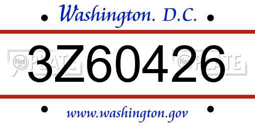 3Z60426 District Of Columbia License Plate