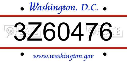 3Z60476 District Of Columbia License Plate
