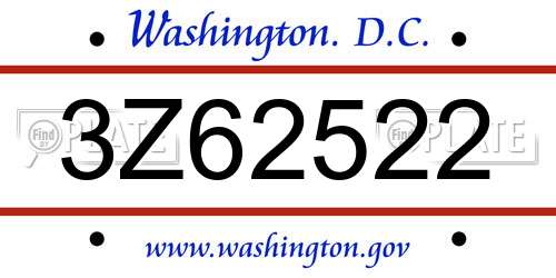 3Z62522 District Of Columbia License Plate