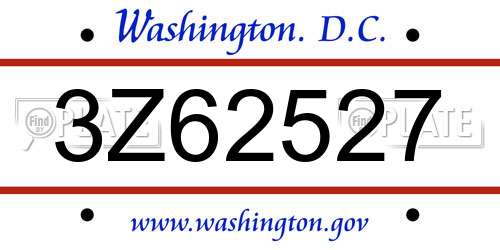 3Z62527 District Of Columbia License Plate