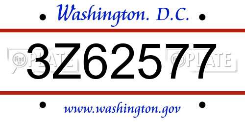 3Z62577 District Of Columbia License Plate