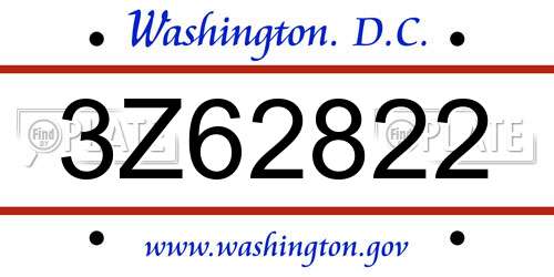 3Z62822 District Of Columbia License Plate