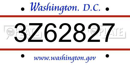 3Z62827 District Of Columbia License Plate