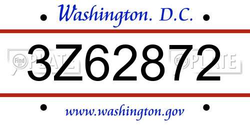 3Z62872 District Of Columbia License Plate