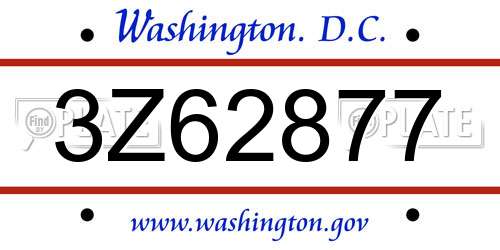 3Z62877 District Of Columbia License Plate