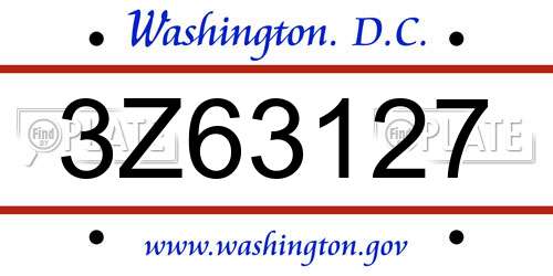 3Z63127 District Of Columbia License Plate