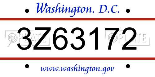 3Z63172 District Of Columbia License Plate