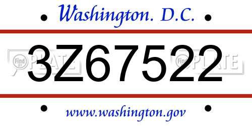 3Z67522 District Of Columbia License Plate